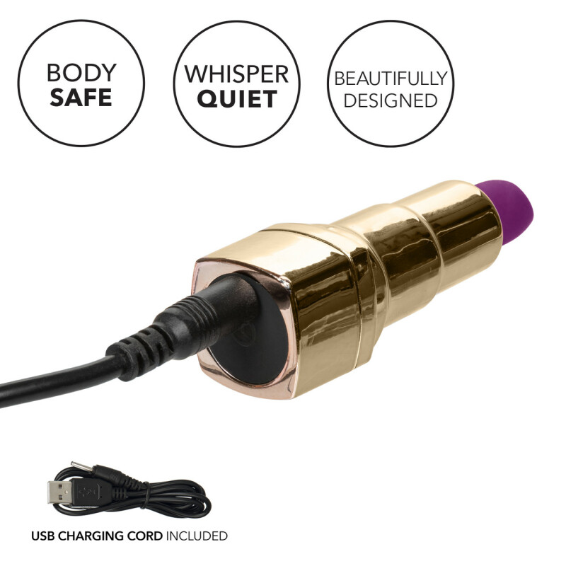 Вібратор у вигляді помади Bad Bitch Lipstick Vibrator, золотий корпус з фіолетовою помадою, 7.5 х 1.25 см - Зображення 6