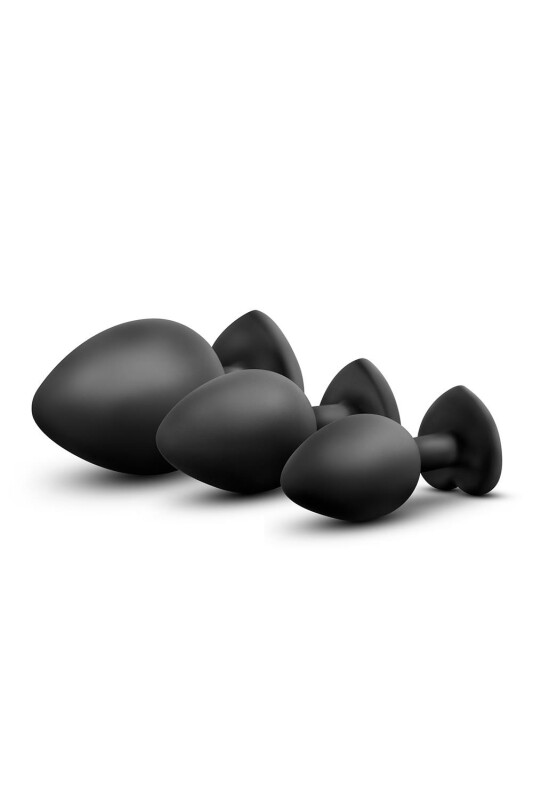 Набір анальних пробок зі стразами LUXE BLING PLUGS TRAINING KIT WHITE GEMS, чорний - Изображение 3