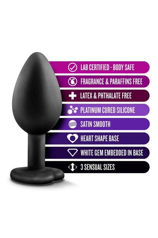 Набір анальних пробок зі стразами LUXE BLING PLUGS TRAINING KIT WHITE GEMS, чорний - Изображение 6