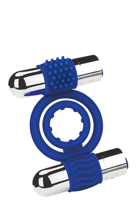 Ерекційне кільце з двома віброкулями Zolo Duo Vibrating C-Ring, синє