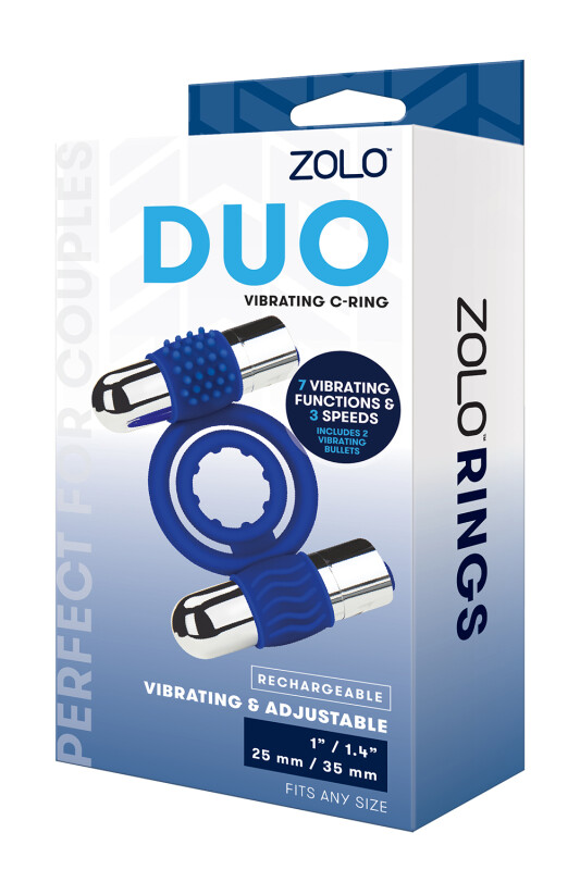 Ерекційне кільце з двома віброкулями Zolo Duo Vibrating C-Ring, синє - Изображение 1