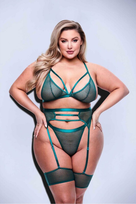 Сексуальний комплект білизни Queen Size Baci, напівпрозорий, зелений - Зображення 2