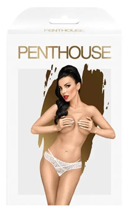 Еротичні трусики Penthouse Catch me, S/M, мереживні, з декором ззаду, білі - Изображение 3