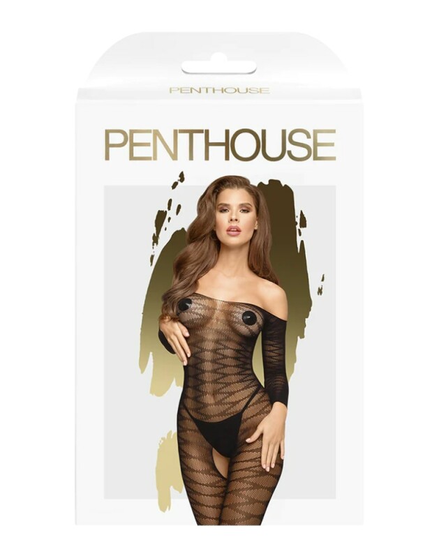 Сексуальний комбінезон Penthouse Dreamy diva, XL, напівпрозорий, з інтимним вирізом, з візерунком, чорний - Зображення 3