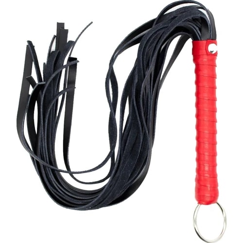 Флогер (батіг) шкіряний Fetish Flogger Leather чорний з червоним, 65 см