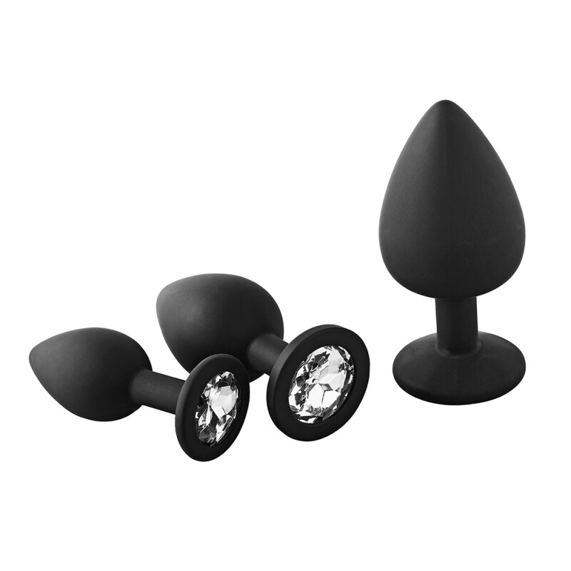 Набір анальних пробок Dream Toys Fantasstic з білими каменями, чорний, 3 шт