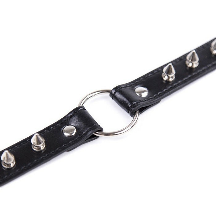 Нашийник з металевими шипами та кільцем Collar black with metal spikes - Изображение 2