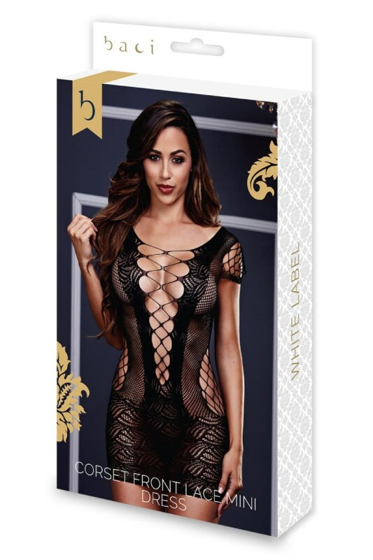 Сукня сексуальна з сітки Baci Corset Front Lace Mini Dress, OS, чорна - Изображение 4