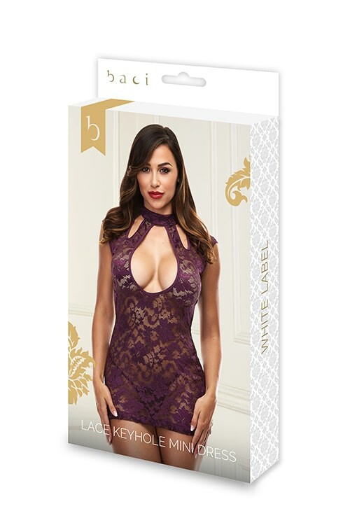 Сексуальна сукня Baci Lingerie, S/M, мереживна з глибоким декольте та відкритою спиною, фіолетове - Изображение 4