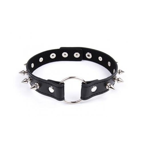 Нашийник з металевими шипами та кільцем Collar black with metal spikes