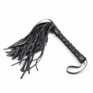 Флогер з рельєфною рукояттю Fetish Flogger black metal чорний, 39 см - Зображення 2