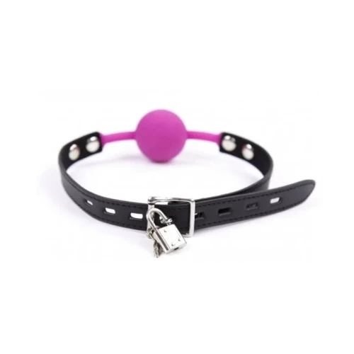 Кляп силіконовий із замком Silicone Ball Gag із замком, фіолетовий, 4 см - Зображення 1
