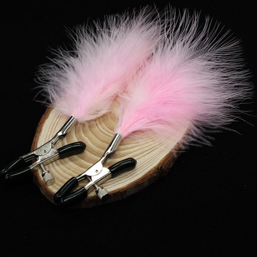 Затискачі на соски з пір'ячками Fetish Nipple clamps metal feather рожеві - Зображення 2