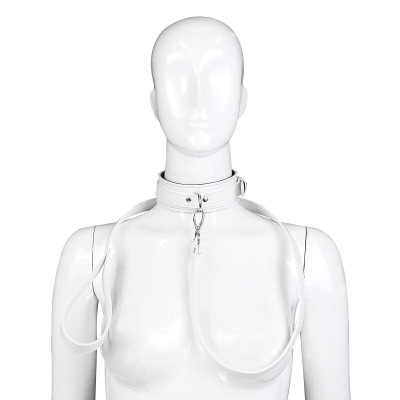 Нашийник з повідцем Fetish Collar, шкірозамінник, білий - Зображення 1