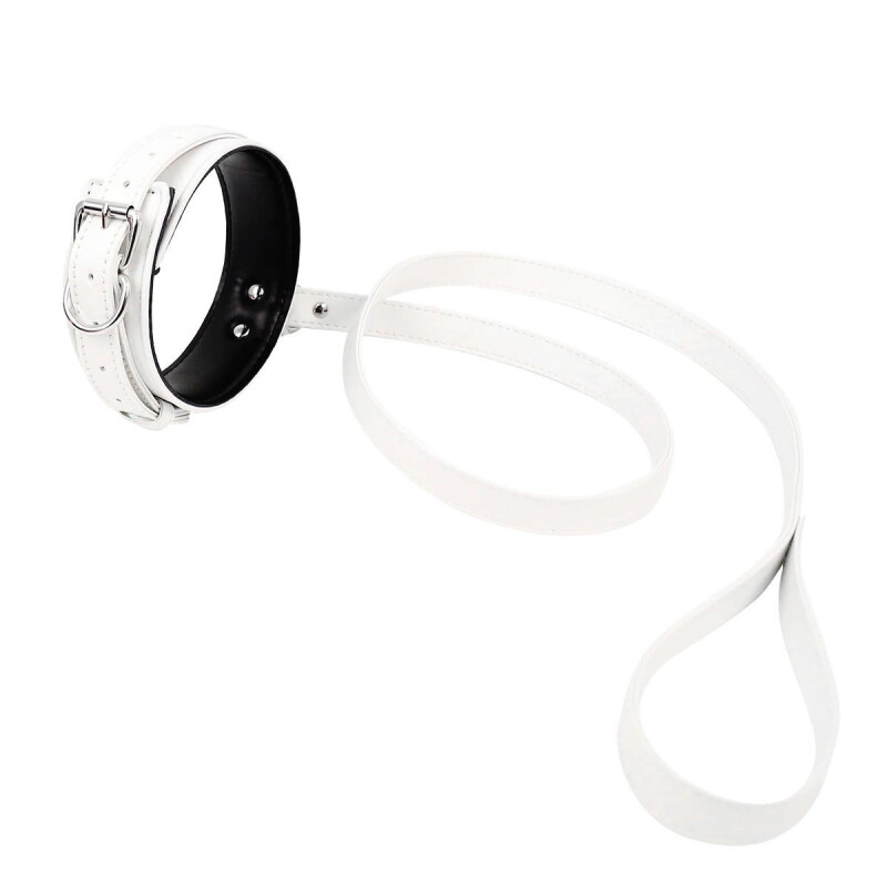 Нашийник з повідцем Fetish Collar, шкірозамінник, білий