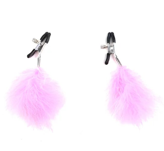 Затискачі на соски з пір'ячками Fetish Nipple clamps metal feather рожеві