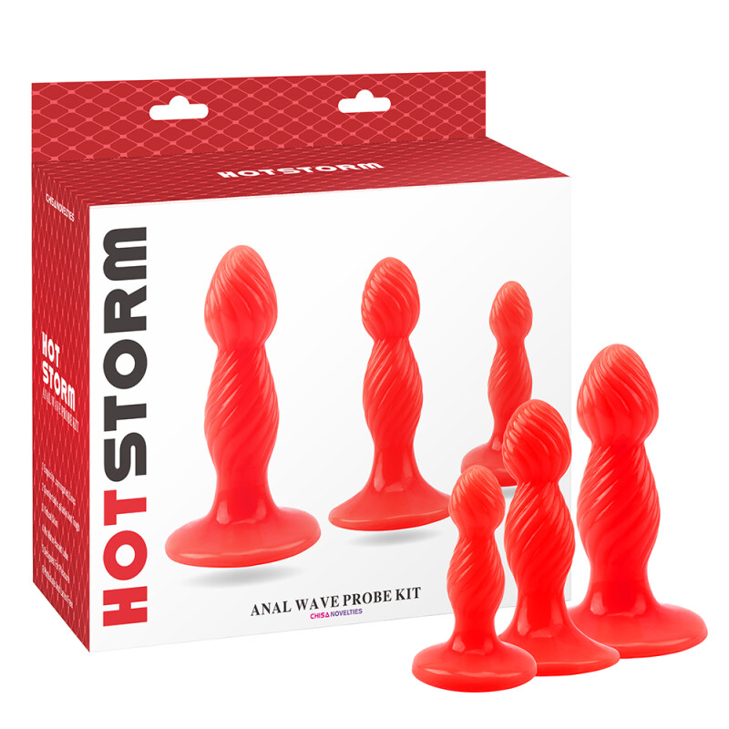 Набір анальних пробок Chisa Hotstorm ANAL WAVE PROBE KIT, червоні, ребристі