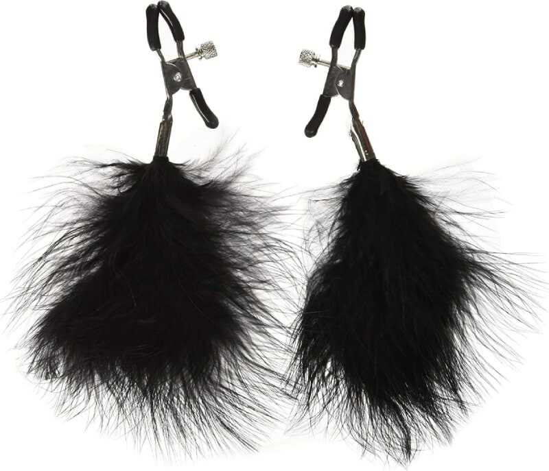 Затискачі на соски з пір'ячками Fetish Nipple clamps metal feather чорні