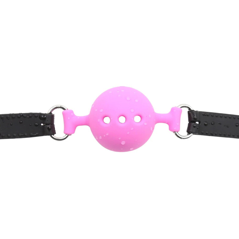 Кляп-кулька з трьома отворами Fetish Silicone gag, L, рожево-чорний, 5 см - Зображення 3