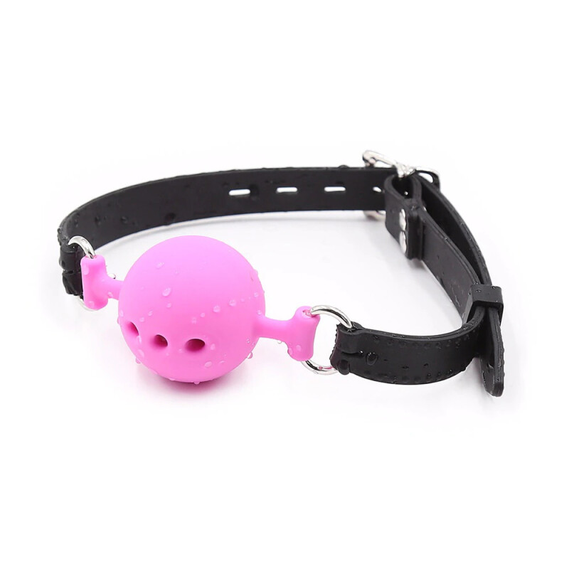 Кляп-кулька з трьома отворами Fetish Silicone gag, L, рожево-чорний, 5 см - Зображення 1