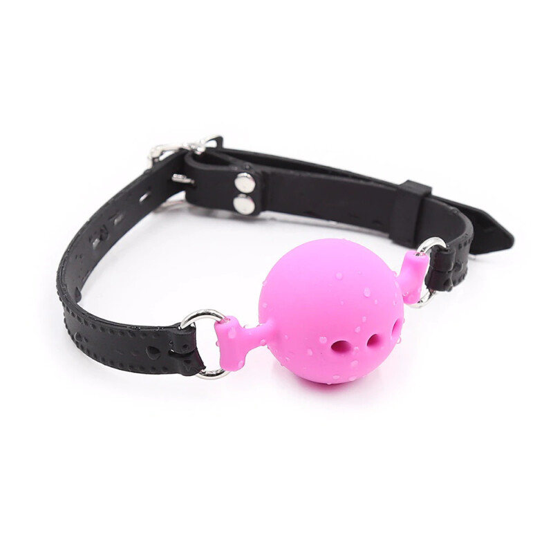 Кляп-кулька з трьома отворами Fetish Silicone gag, L, рожево-чорний, 5 см - Зображення 2