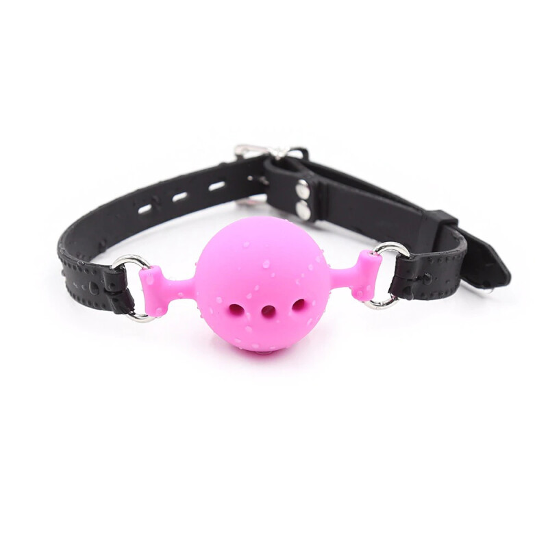 Кляп-кулька з трьома отворами Fetish Silicone gag, L, рожево-чорний, 5 см