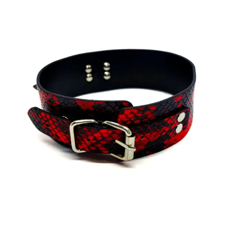 Нашийник з повідцем дизайн зміїної шкіри Fetish Collar, червоно-чорний - Изображение 1