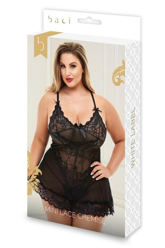 Сексуальний пеньюар Baci Mini Lace Chemise, XL, мереживний, напівпрозорий, чорний - Изображение 2