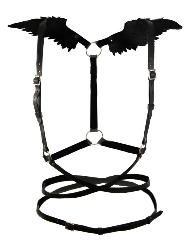 Портупея з крилами One Size Black Angel 2 Candy Hero, екошкіра, чорна - Зображення 1