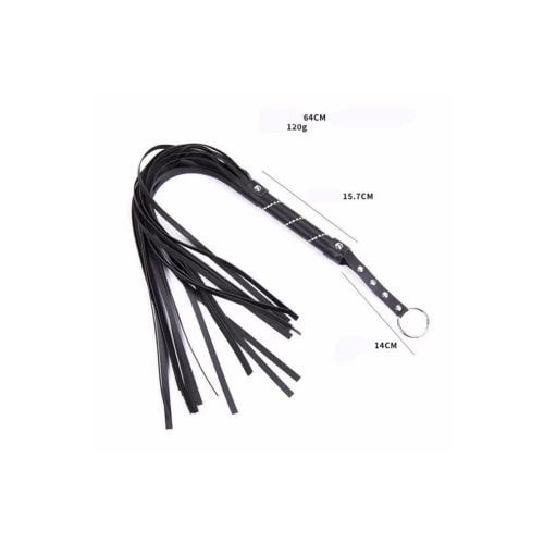 Флогер із заклепками на рукояті Fetish Bling flogger with glass diampnd чорний, 65 см - Изображение 3