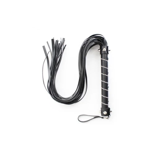 Флогер із заклепками на рукояті Fetish Bling flogger with glass diampnd чорний, 65 см