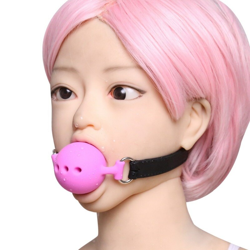 Кляп-кулька з трьома отворами Fetish Silicone gag, L, рожево-чорний, 5 см - Зображення 4