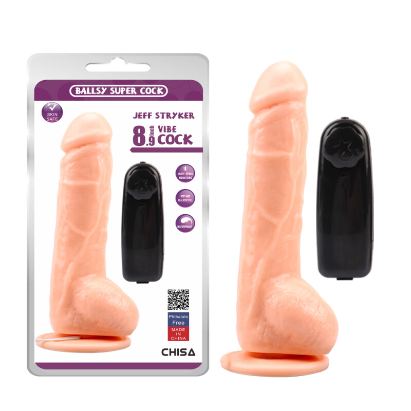 Вібратор реалістичний з провідним пультом Chisa Ballsy Super Cock, бежевий, 22.8 х 3.8 см