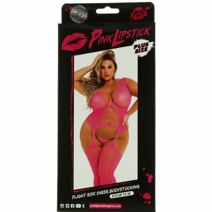 Еротичний комбінезон у сіточку Pink Lipstick, рожевий plus size - Изображение 2