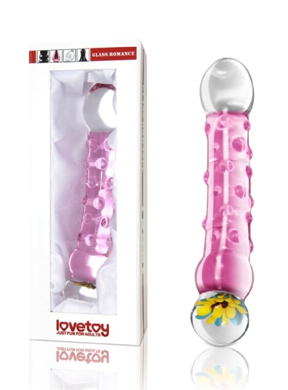 Фалоімітатор нереалістичний LoveToy, рельєфний, скляний, рожевий, 17 х 3.5 см
