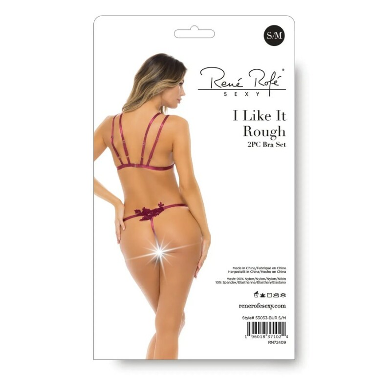 Сексуальний комплект Rene Rofe Like It Rough, S/M, напівпрозорий, з аплікаціями, бордовий - Зображення 3