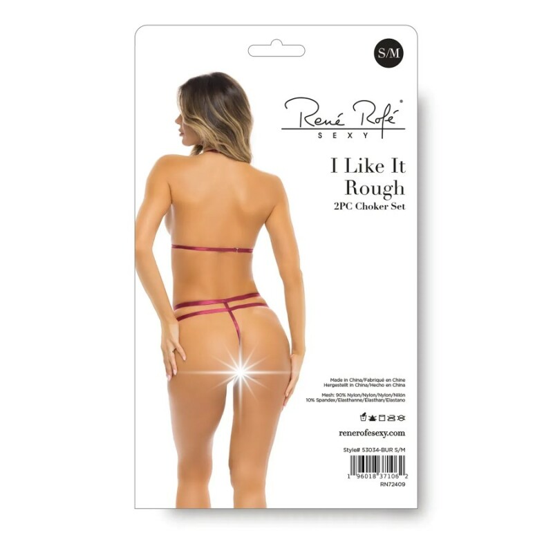 Сексуальний комплект Rene Rofe Like It Rough, S/M, з відкритими грудьми, з аплікаціями, бордовий - Изображение 3