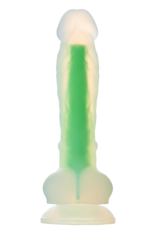 Фалоімітатор реалістичний Dream Toys, що світиться, на присосці, зелений, 17 х 3.5 см