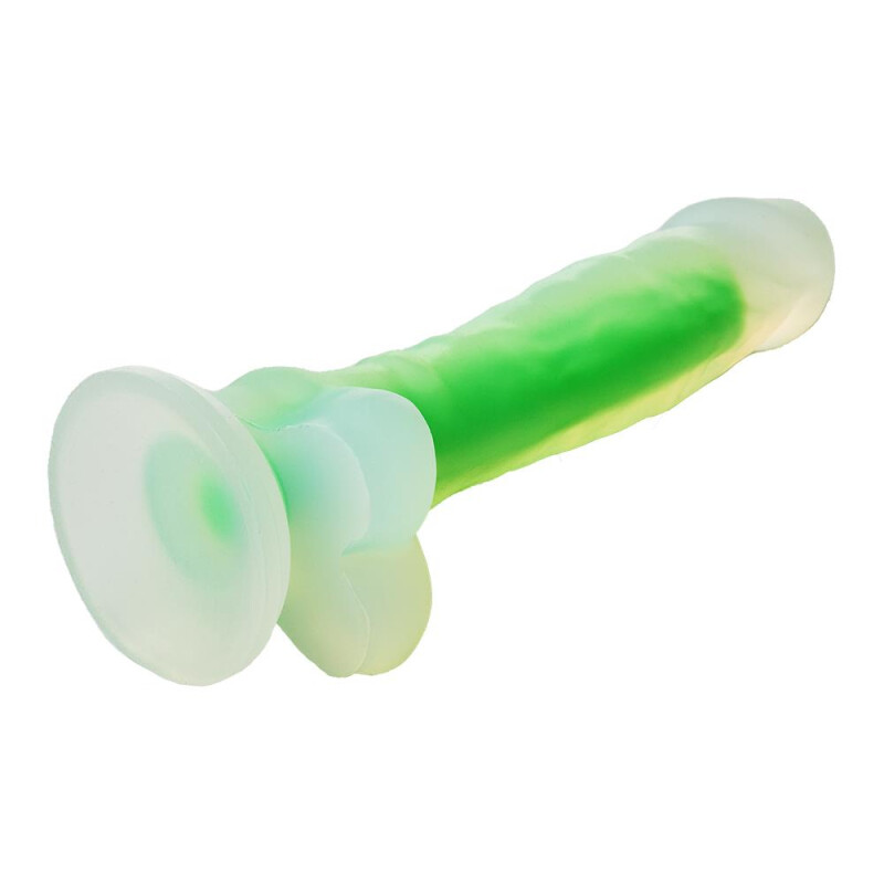 Фалоімітатор реалістичний Dream Toys, що світиться, на присосці, зелений, 17 х 3.5 см - Зображення 5