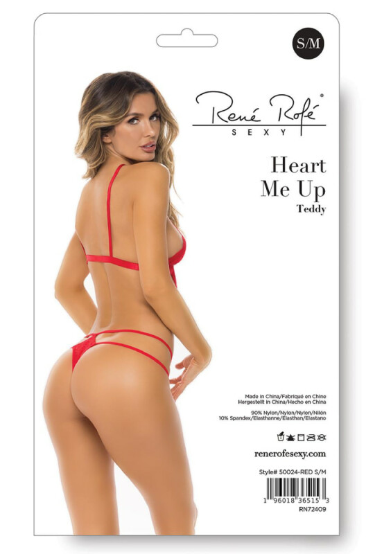Еротичний боді Rene Rofe Heart Me Up, S/M, мереживне, червоне - Изображение 3
