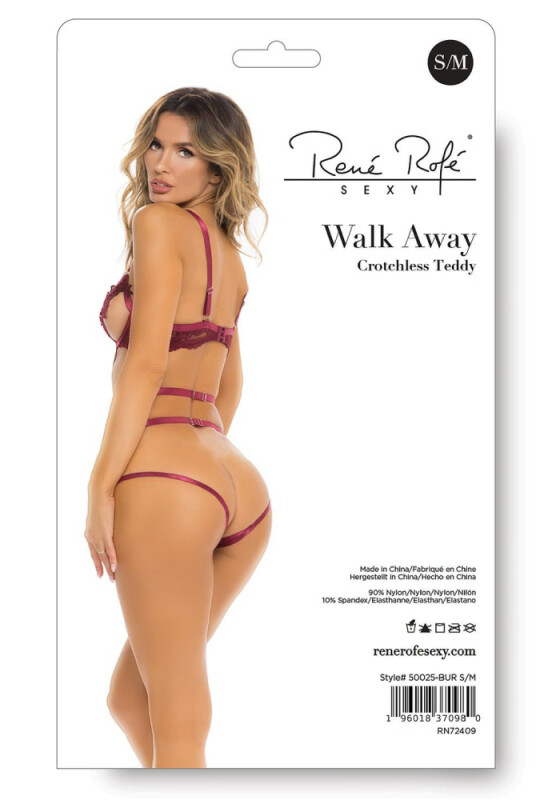 Еротичний боді про Rene Rofe Walk Away, S/M, з інтимним вирізом, з відкритими грудьми, бордове - Зображення 3