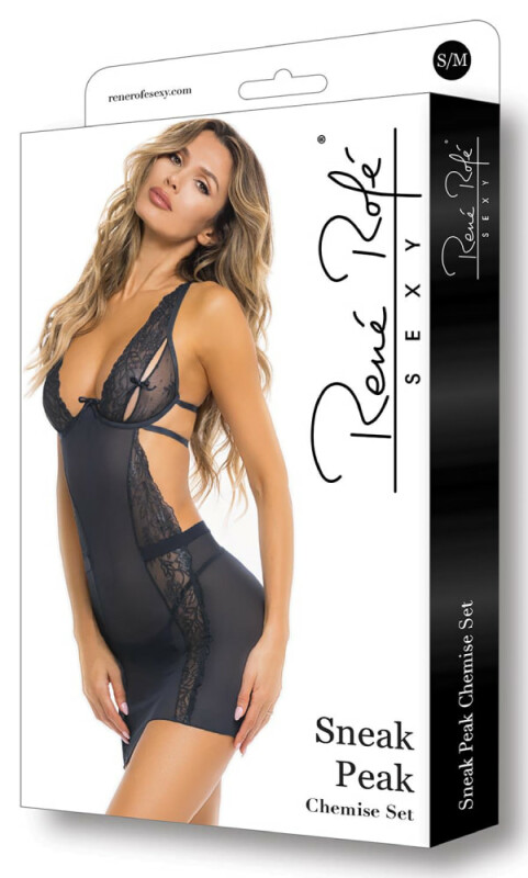 Сексуальна сорочка Rene Rofe Sneak Peak Chemise, S/M, напівпрозорий, мереживний, синя - Зображення 2