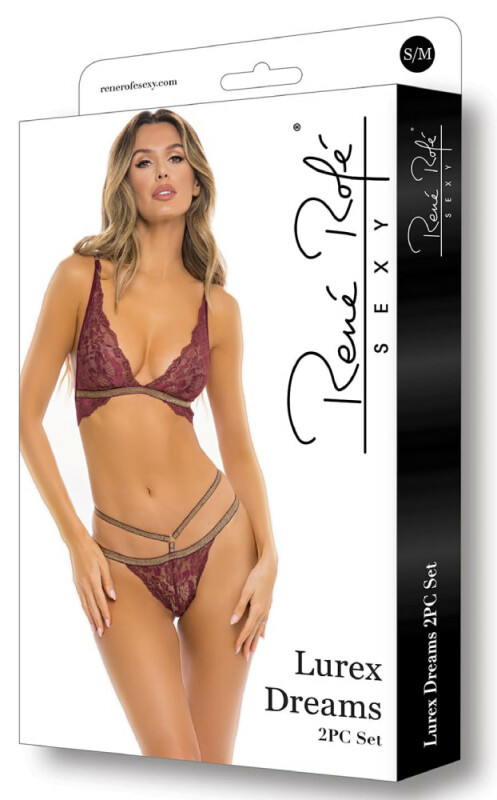 Сексуальний комплект Rene Rofe Lurex Dreams, S/M, мереживний, з блискучими лямками, бордовий - Изображение 2