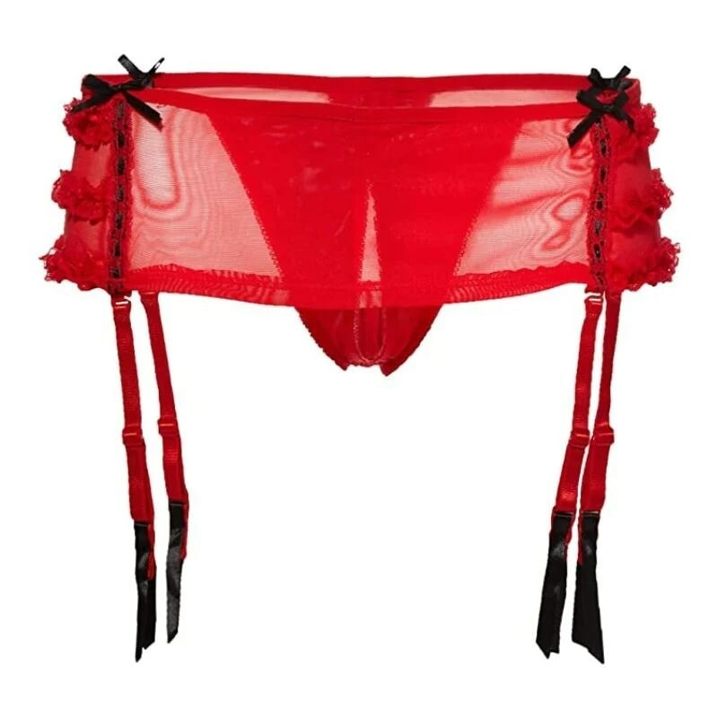 Трусики з підв'язками і вирізом Rene Rofe Crotchless Skirted Thong with Garters, S/M - Зображення 2