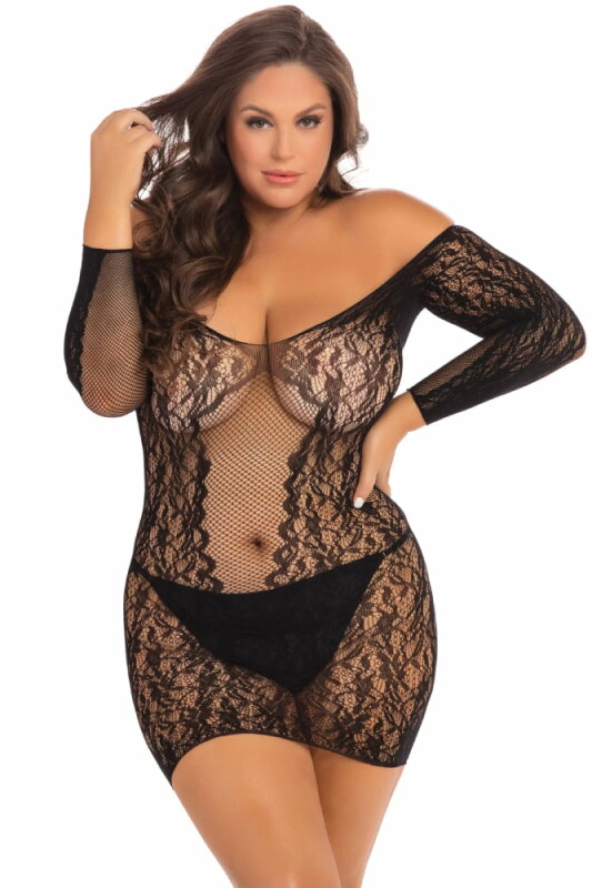 Еротична сукня Rene Rofe Demure, XL/2XL, з відкритими плечима, чорна