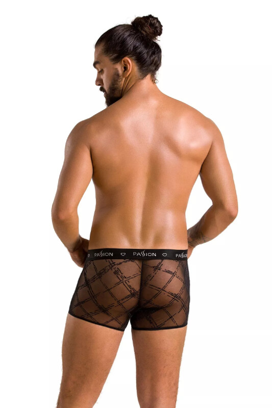 Чоловічі труси шорти Passion Men James, L/XL, прозорі з геометричним візерунком, чорного кольору - Изображение 1