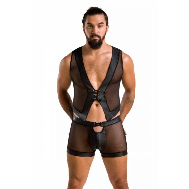 Комплект білизни для чоловіків, L/XL, Passion Men Set William з двох частин з жилетом і шортами, чорний