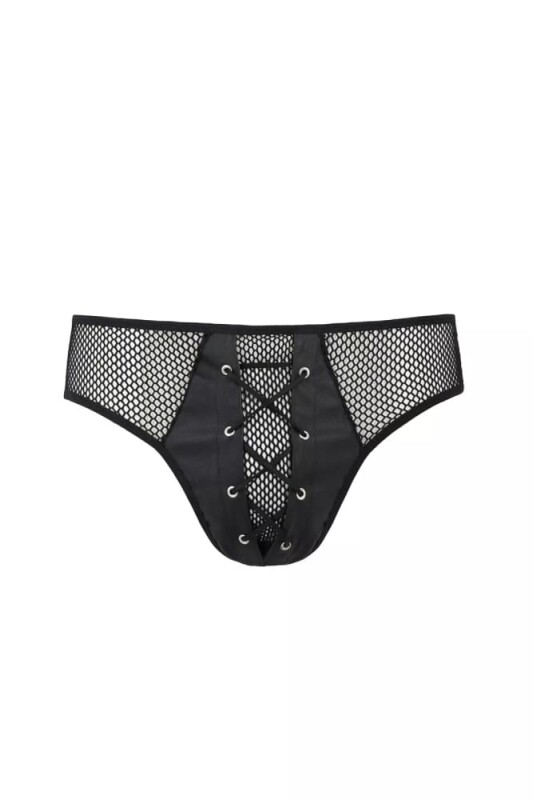 Сексуальні труси Passion Men Richard, L/XL, в дрібну сітку, зі шнурівкою, чорні - Изображение 2