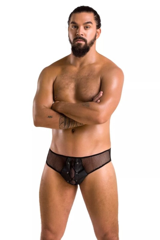 Сексуальні труси Passion Men Richard, L/XL, в дрібну сітку, зі шнурівкою, чорні