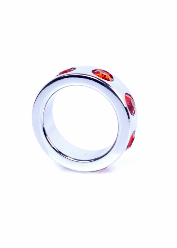 Кільце на пеніс Boss of Toys Metal Cock Ring червоними діамантами, 3.5 см х 4.5 см - Зображення 3